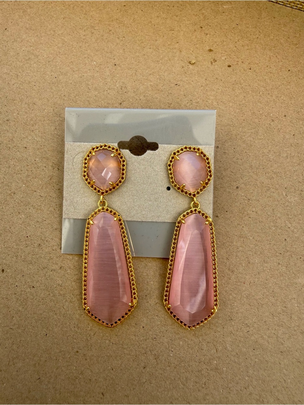 Gold-Trim Pink Drop Earrings